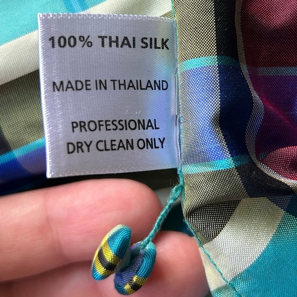 Marisa Baratelli Thai Silk Fitted Blouse Blue Plaid 3/4 Sleeve Excellent Size 6 - Picture 6 of 8